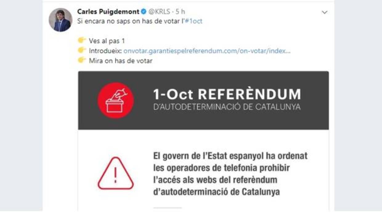 Cuenta de Carles Puigdemont en Twitter