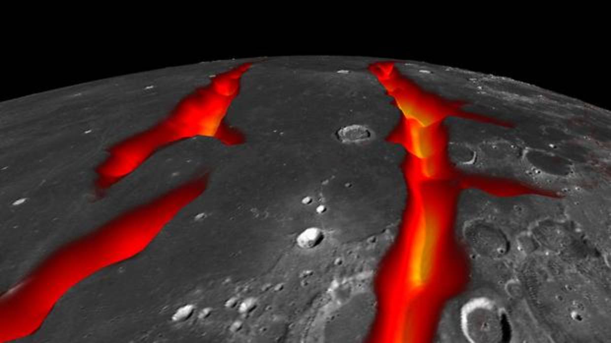 Lava que ahora está bajo la superficie de las oscuras llanuras volcánicas de la Luna