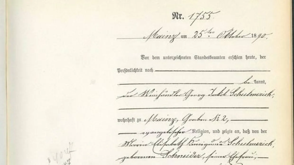 Detalle de la partida de nacimiento de Gustav Schulmerich