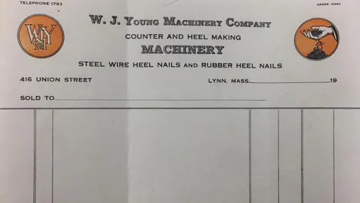 Factura de la fábrica de maquinas de calzado W.J. Young en Lynn, Mass. USA