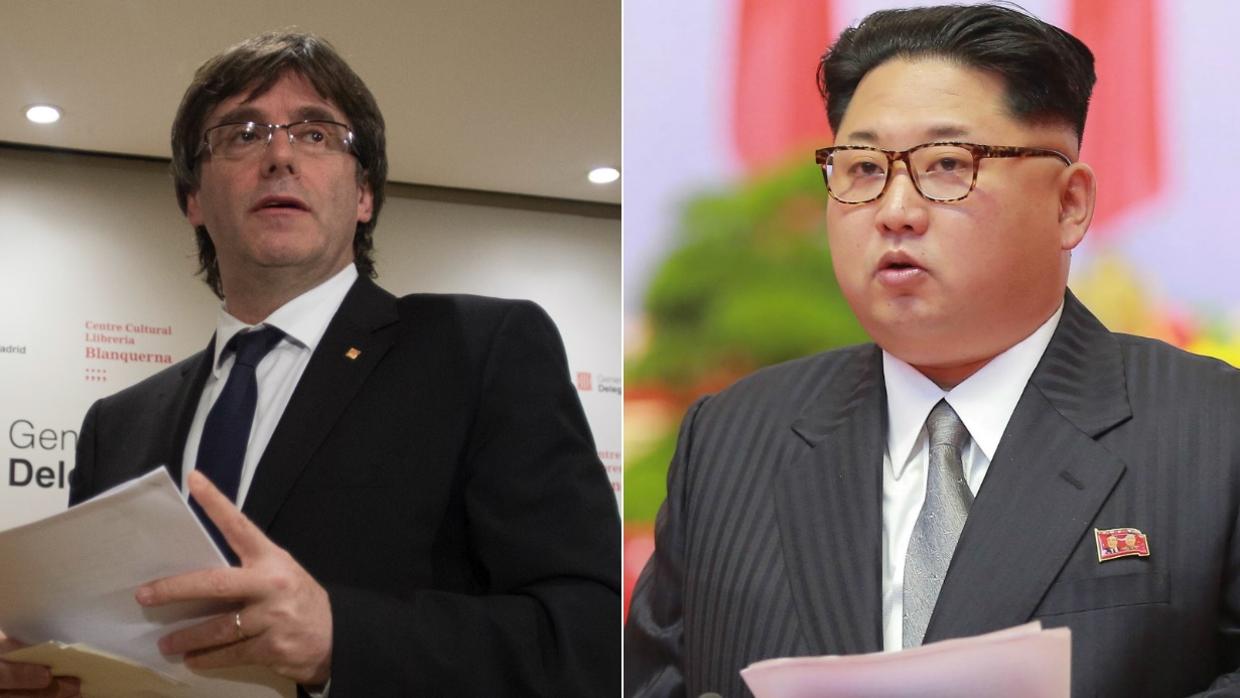 A la izquierda, Carles Puigdemont; a la derecha, el dictador norcoreano Kim Jong-Un