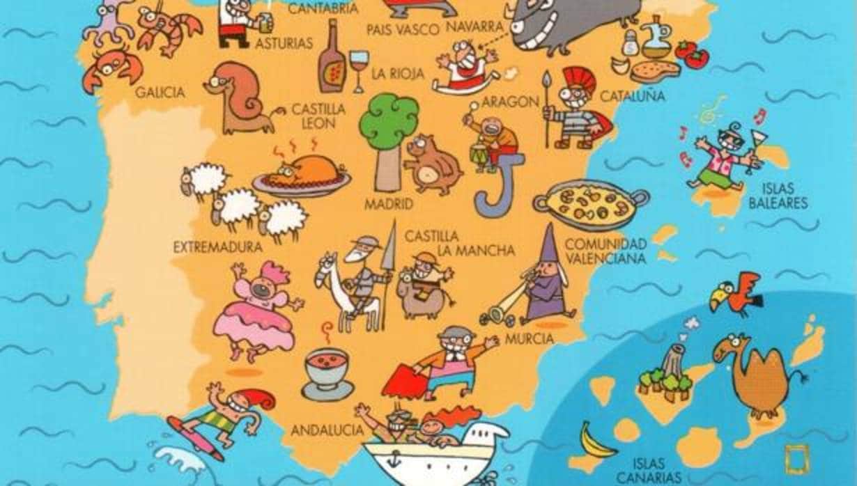 Un mapa sobre tópicos turísticos de España