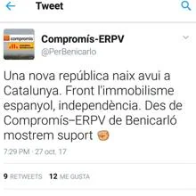 Imagen del tuit de Compromís-ERPV de Benicarló