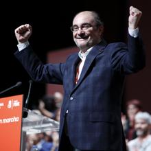 Javier Lambán, tras ser reelegido al frente del PSOE aragonés