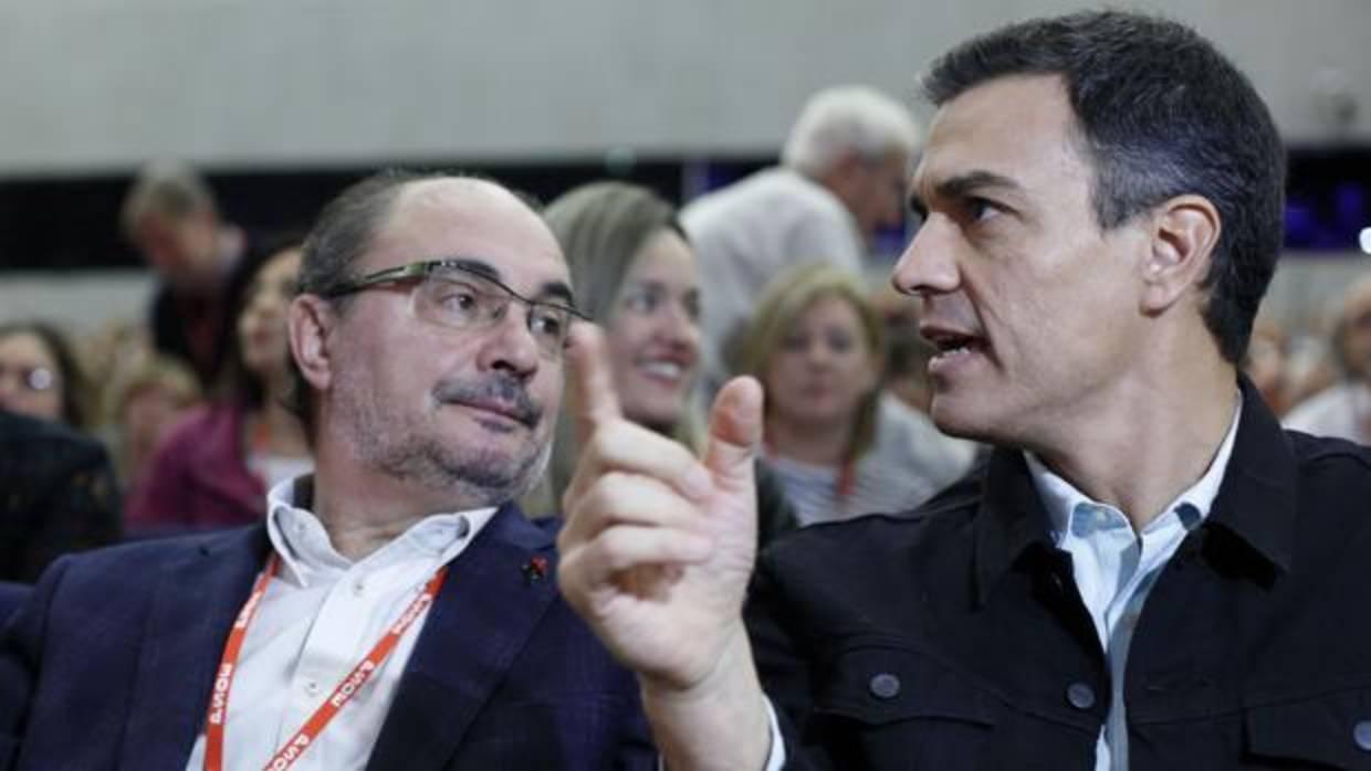 Lambán y Sánchez, este domingo, durante la clausura del XVI Congreso Regional del PSOE aragonés