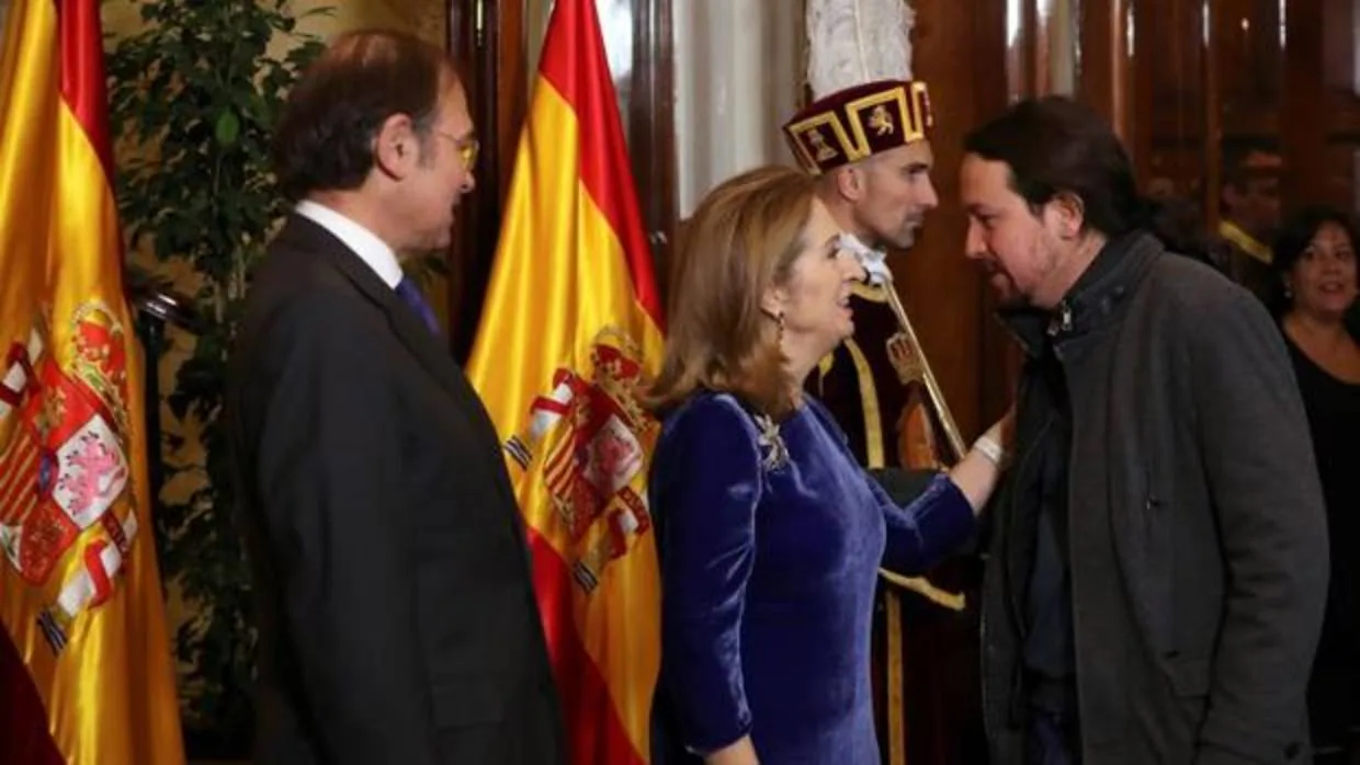 Ana Pastor y Pío García Escudero reciben este miércoles a Iglesias en el Congreso durante el aniversario de la Constitución