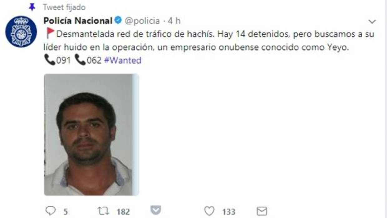 La Policía pide ayuda en Twitter por primera vez para buscar al «Yeyo», el gran narco del hachís