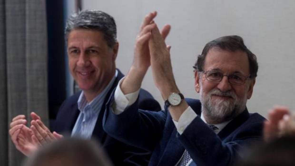 Mariano Rajoy, este miércoles en un acto en Gerona junto al candidato del PPC a la Generalitat, García Albiol
