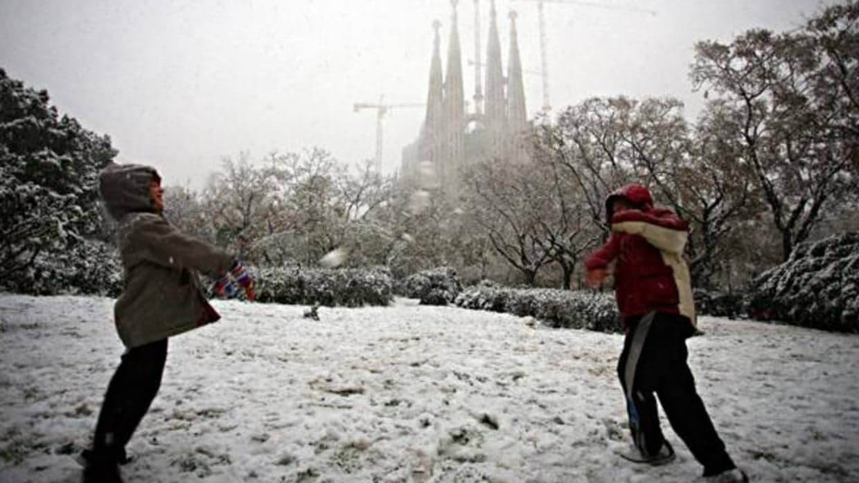 Postal de la nevada en Barcelona en el año 2010