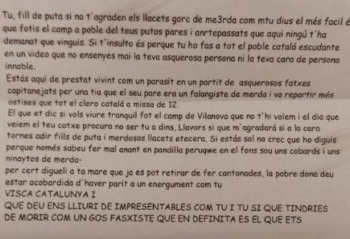 Extracto de la carta original en catalán