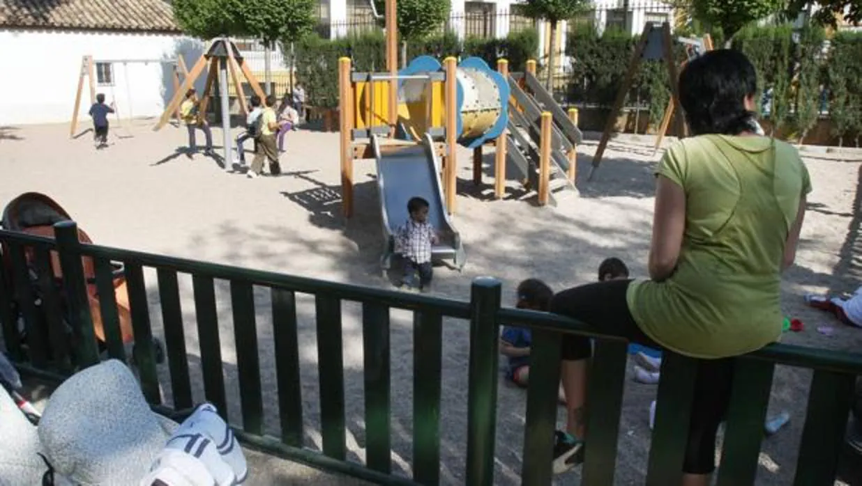 Un grupo de niños juega en un parque infantil