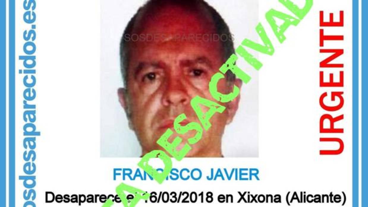 Imagen difundida para encontrar a Francisco Javier en Jijona, Alicante