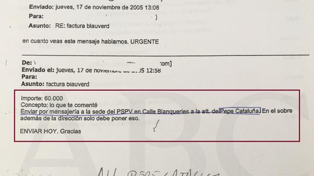 «Enviar por mensajería a la sede del PSPV»: los correos de las facturas que investigan los juzgados