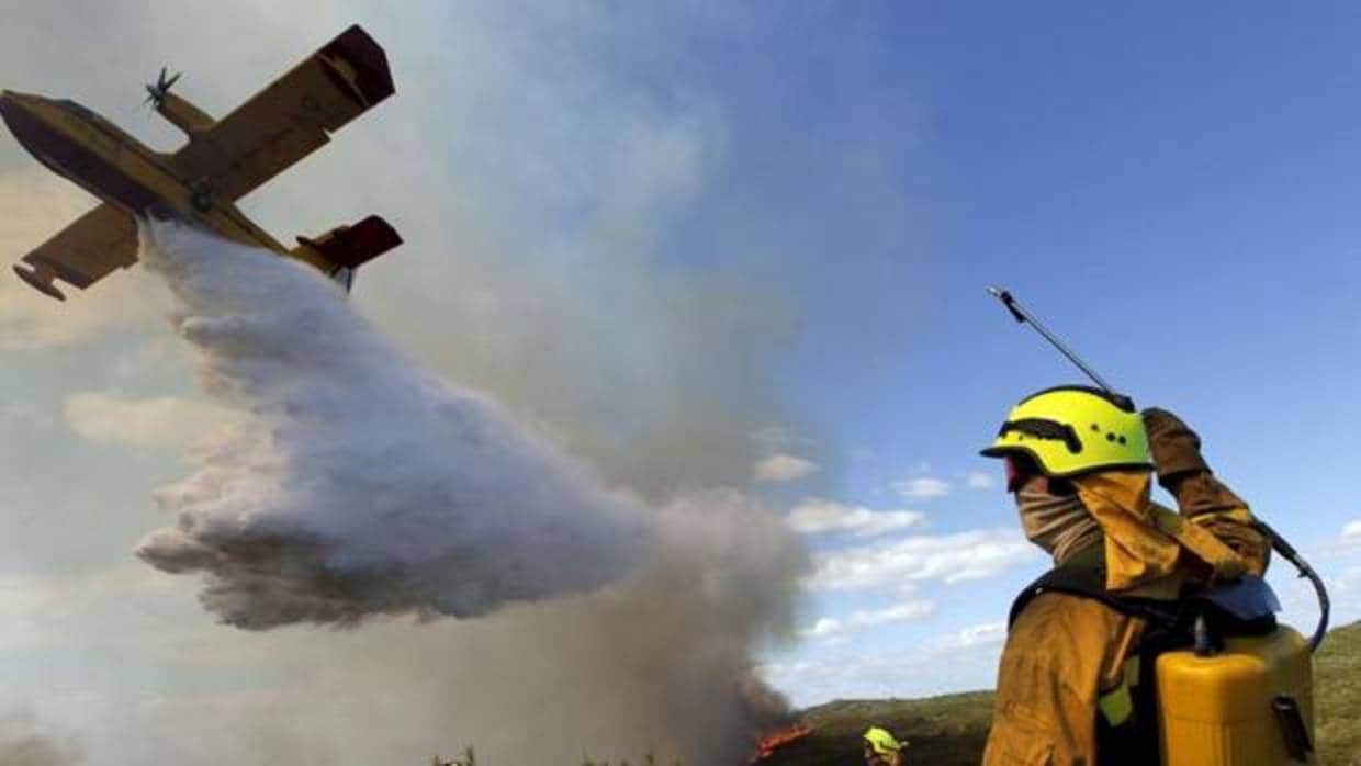Un hidroavión descarga en tareas de extinción en un incendio en la provincia de Valencia
