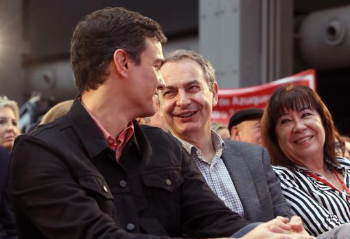 Imagen de Sánchez, Zapatero y Narbona tomada el pasado 18 de marzo en Madrid