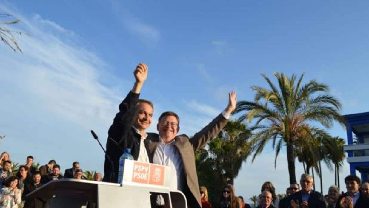 Imagen de Zapatero y Puig tomada en un acto celebrado en Benicarló en 2015