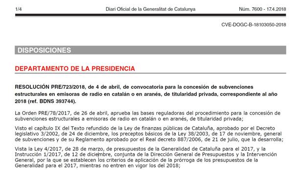 La Generalitat convoca subvenciones de 1,3 millones de euros a radios y televisiones en catalán y aranés