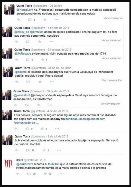 «Pijos», «locos», «maleducados»: así define Quim Torra a los españoles en sus redes sociales