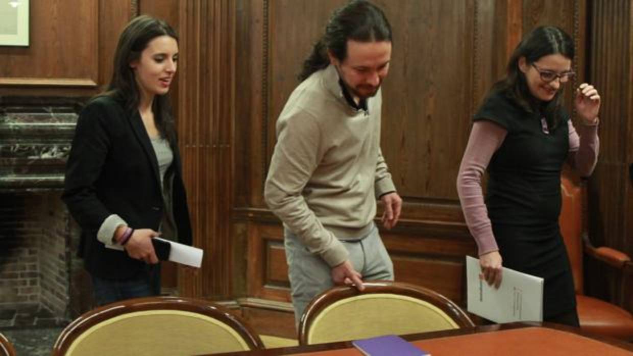 Irene Montero, Pablo Iglesias y Mónica Oltra, en una imagen de archivo en el Congreso de los Diputados