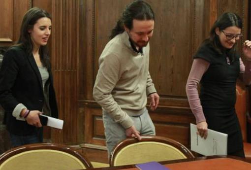 Irene Montero, Pablo Iglesias y Mónica Oltra, en una imagen de archivo en el Congreso de los Diputados