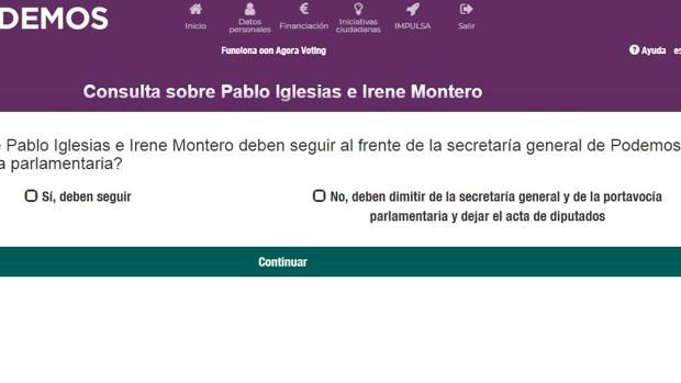 ABC vota varias veces en la consulta sobre el futuro de Pablo Iglesias e Irene Montero