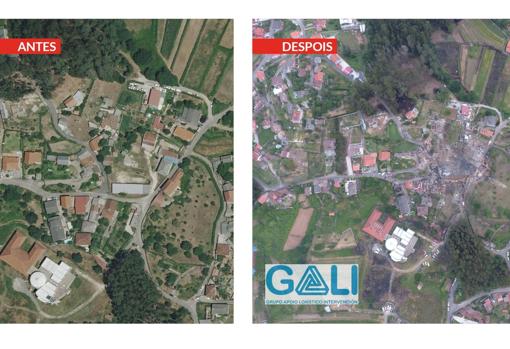 Comparativa del antes y el después de la deflagración en la parroquia de Paramos