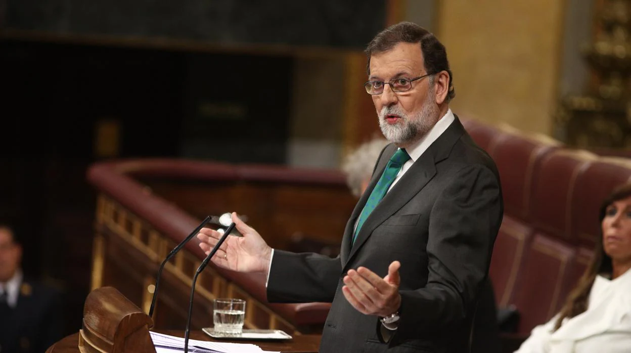 Mariano Rajoy durante una de sus intervenciones en el debate de la moción de censura