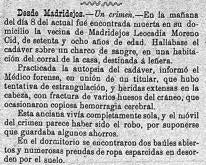 Noticia del «Heraldo Toledano» dando cuenta del crimen cometido en los primeros días del año 1906.