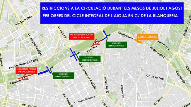 València tindrà restriccions al trànsit en Blanqueria durant juliol i agost per la renovació d'una canonada