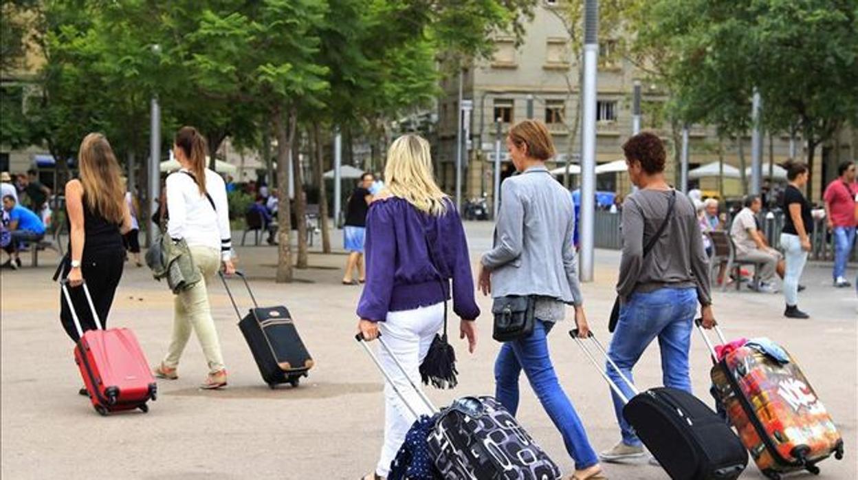 Un grupo de turistas por Barcelona