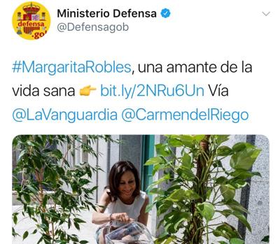 Defensa borra un tuit que promocionaba el estilo de vida sana de Margarita Robles