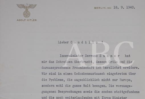 Fragmento de la carta de Hitler a Franco