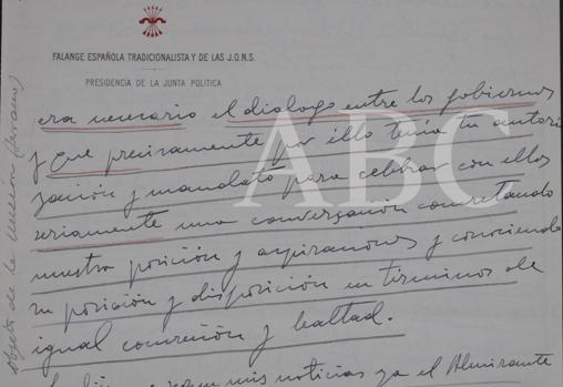 Fragmento de la carta de Serrano a Franco