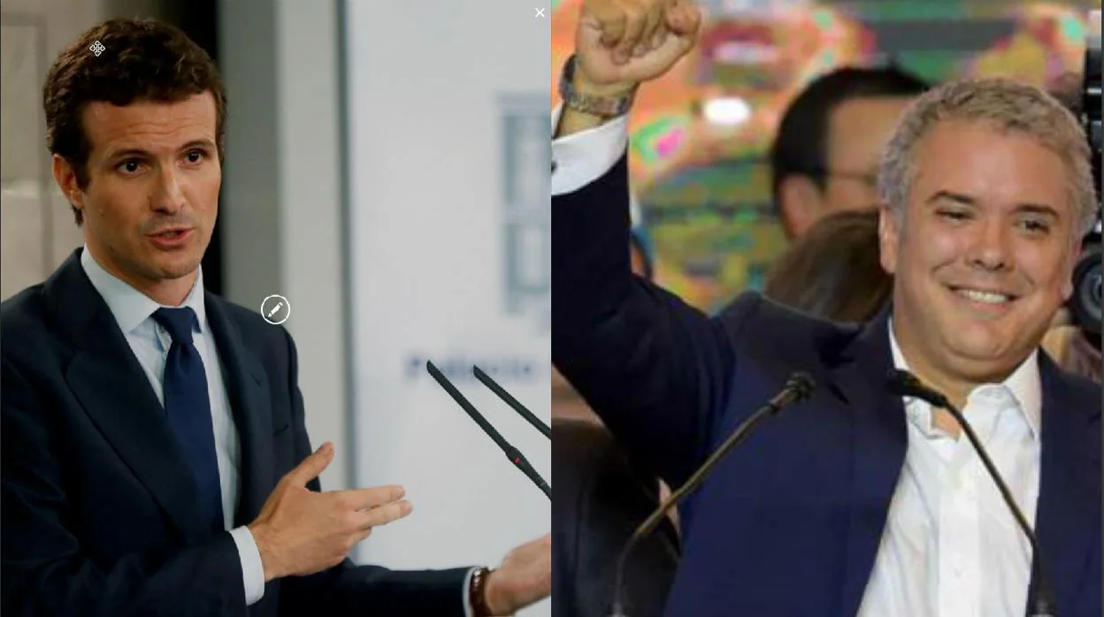 Pablo Casado (izquierda) y el nuevo presidente de Colombia, Iván Duque