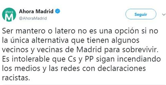 Tweet publicado por el partido Ahora Madrid