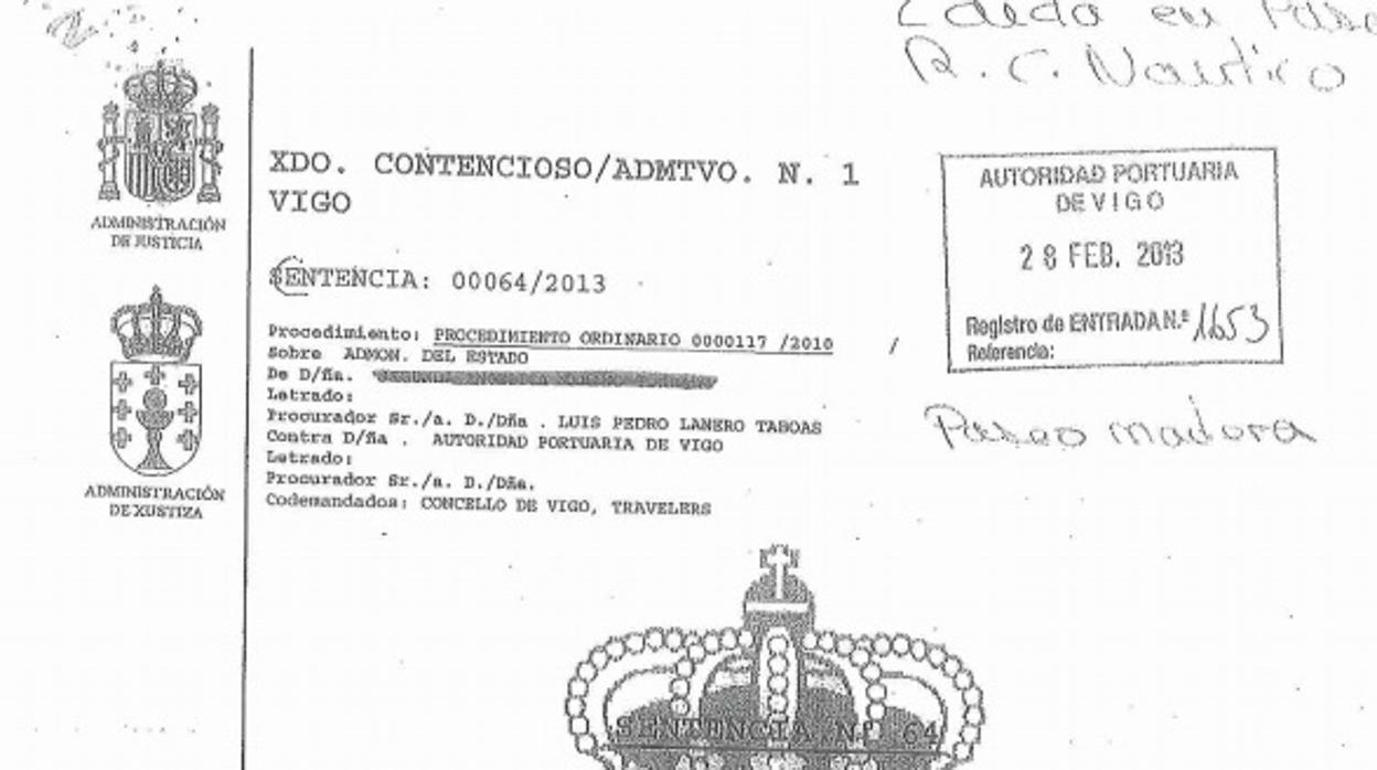 Encabezamiento de la sentencia dictada en 2013 contra el Concello de Vigo