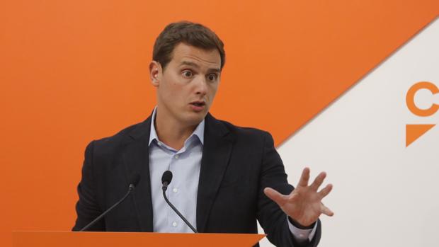 Albert Rivera, hoy, en la sede de su partido