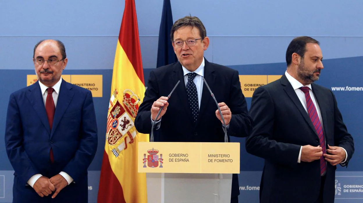 Imagen de Ximo Puig tomada este miércoles junto al ministro de Fomento y el presidente de Aragón