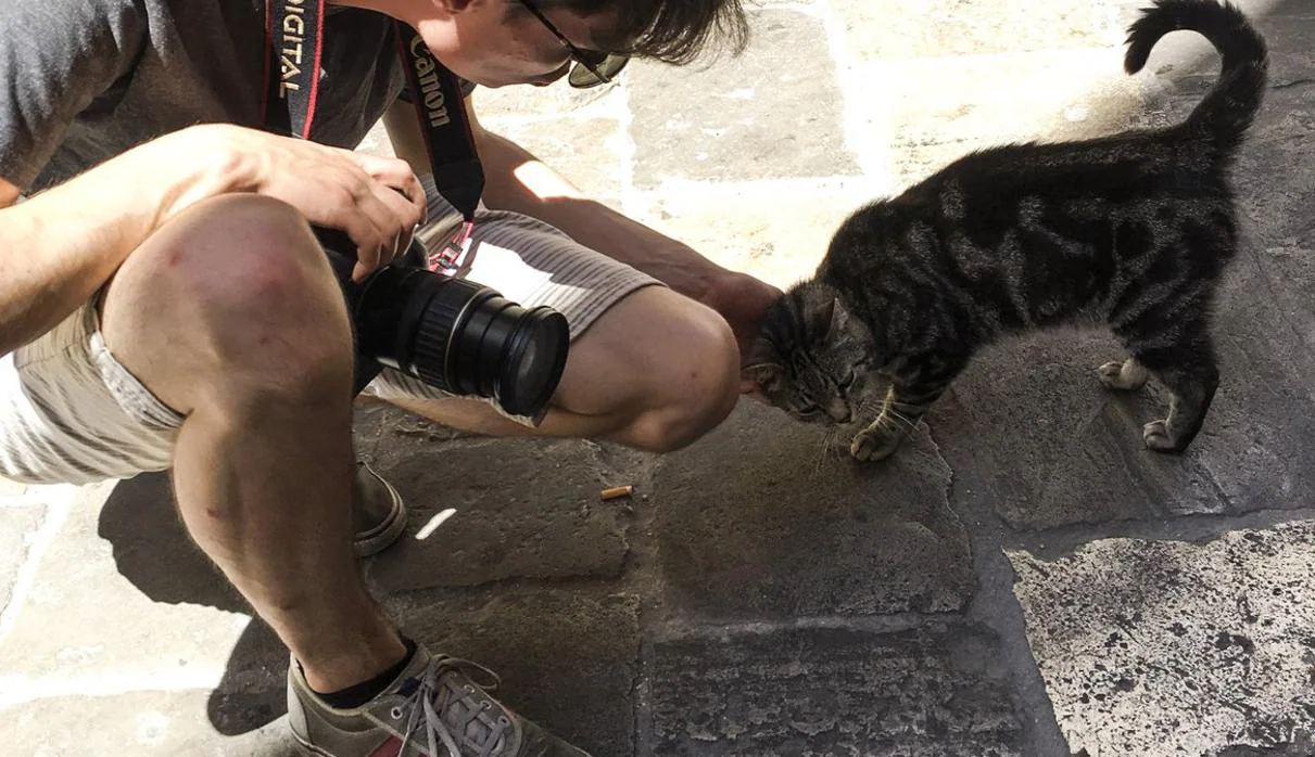 Un turista con un gato