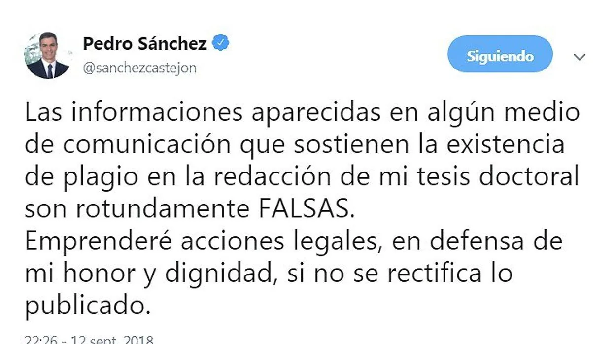 Pedro Sánchez asegura que la información de ABC es falsa y que emprenderá medidas legales
