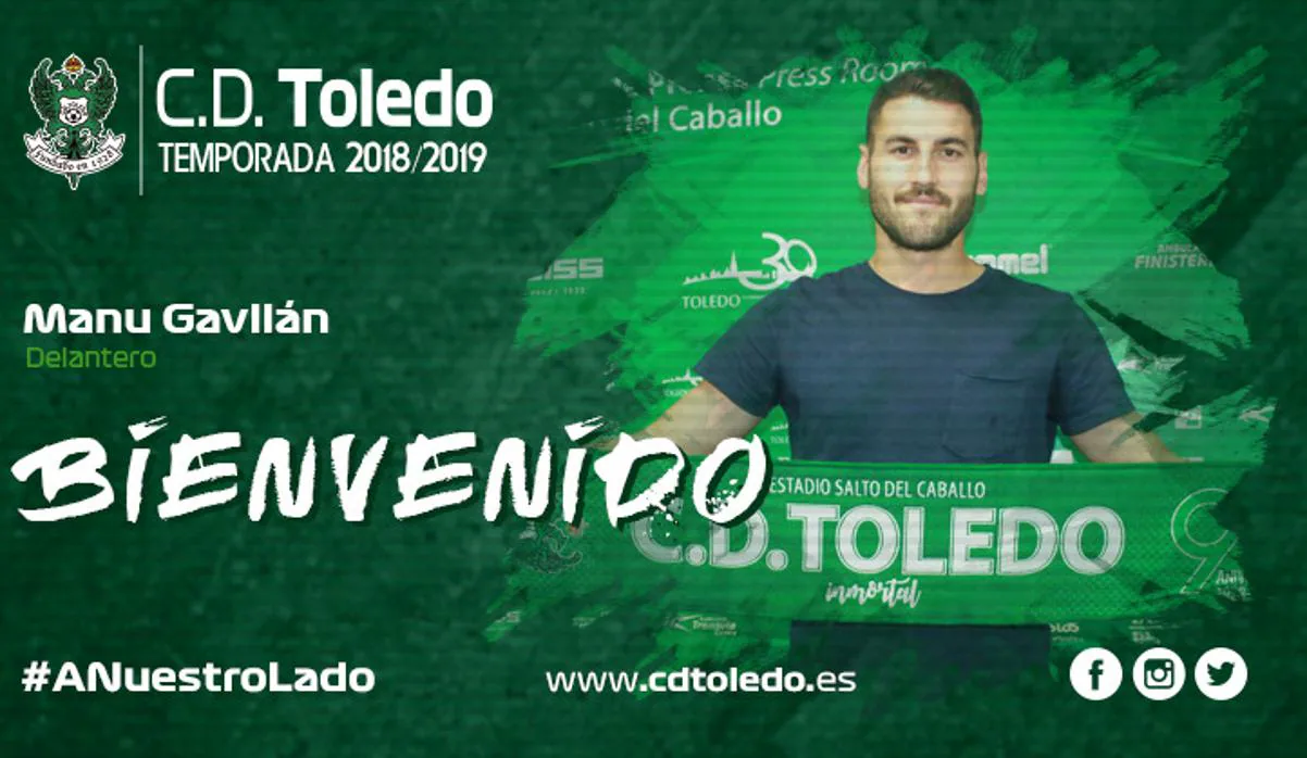 Cartel de bienvenida a Manu Gavilán, el nuevo delantero del CD Toledo