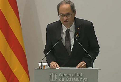 El presidente de la Generalitat, Quim Torra, en su alocución de este jueves