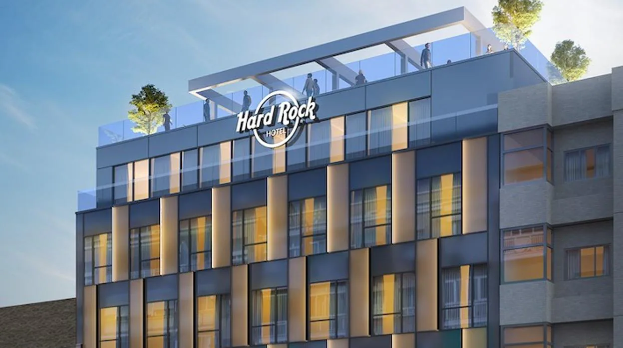 Recreación de la fachada y azotea del Hard Rock Hotel Madrid