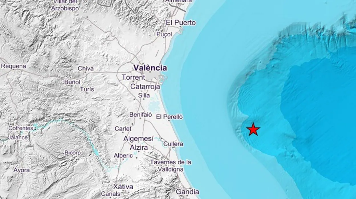 Epicentro del terremoto en el Golfo de Valencia registrado la pasada madrugada