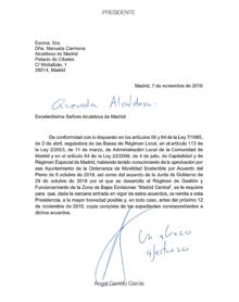 Carta de Garrido a Carmena