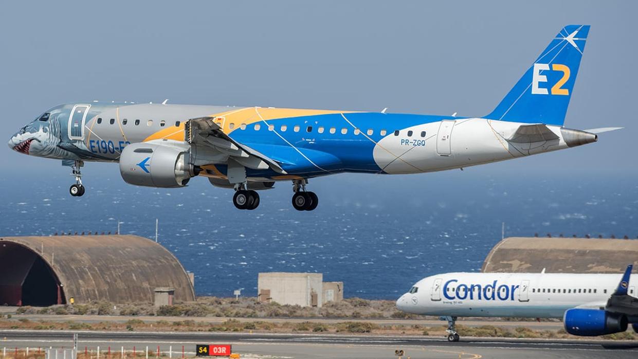 Embraer «Shark» E195-E2 llegando a Gran Canaria para hacer escala de regreso a Brasil