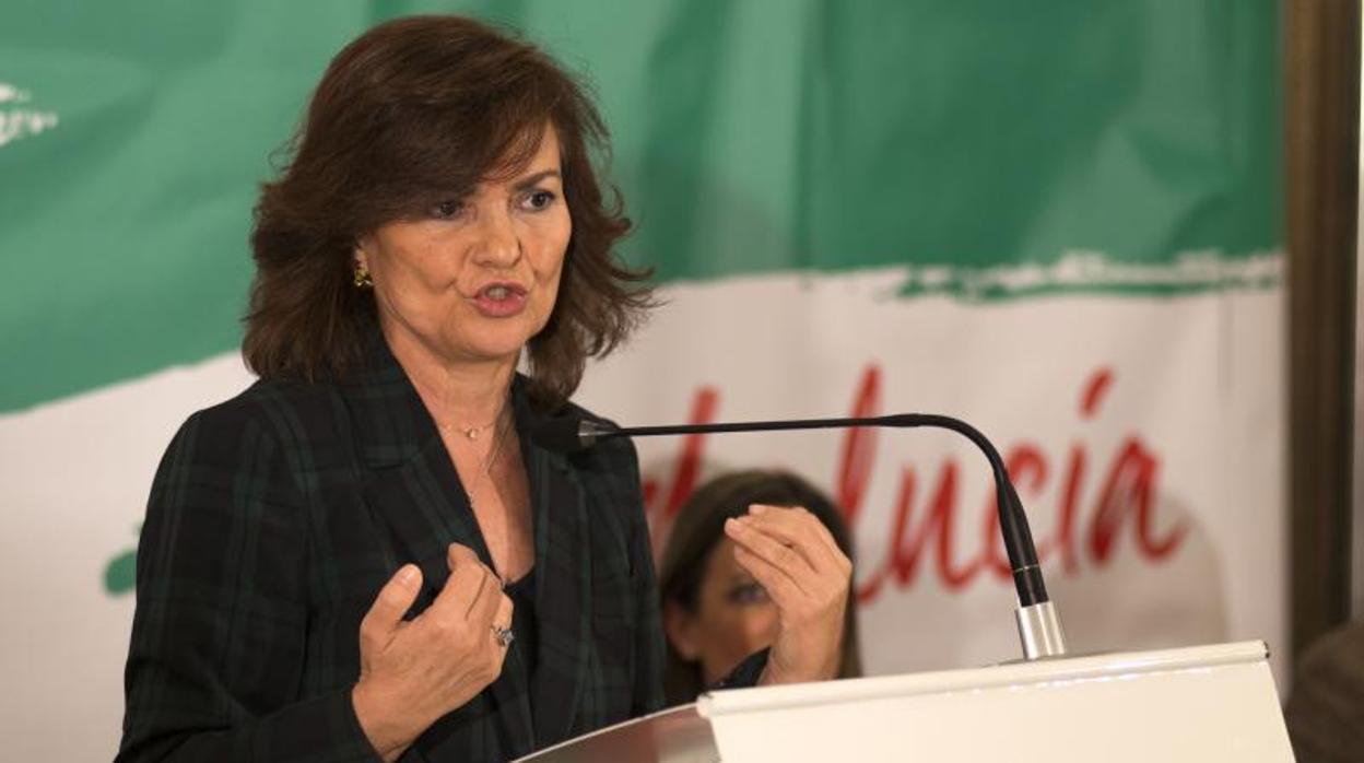 La ministra Carmen Calvo, este martes en la campaña de las andaluzas