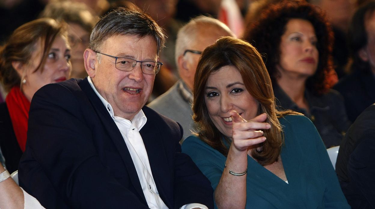 Imagen de Susana Díaz y Ximo Puig tomada en un acto del PSOE celebrado en Elche