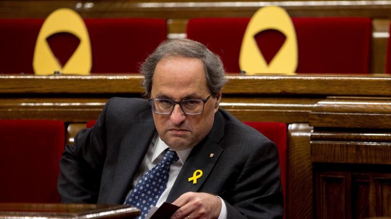 Quim Torra, presidente de la Generalitat, ayer, en el Parlamento catalán