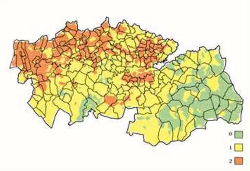 Categorías de exposición potencial al gas radón radón en la provincia de Toledo